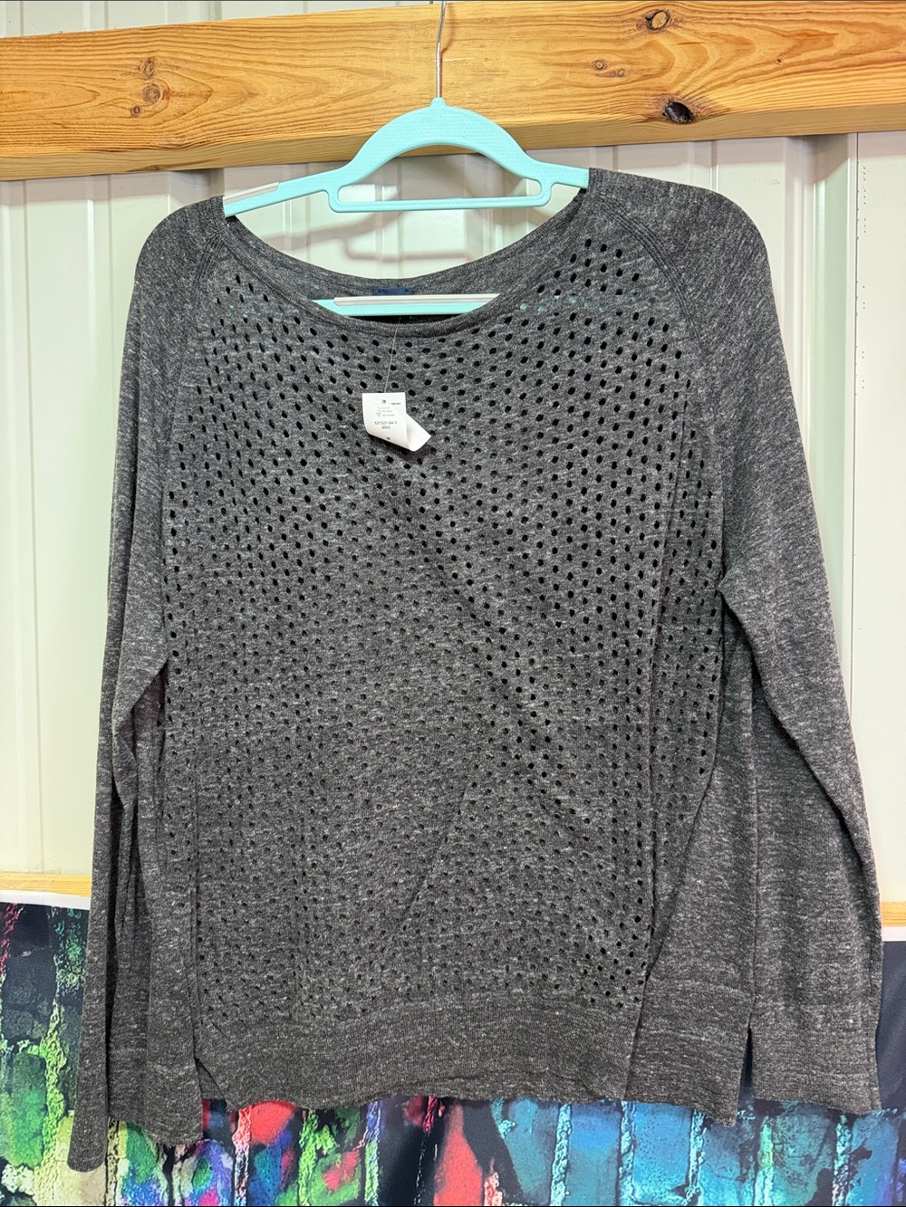 GAP Gray Perforated Knit Crewneck Sweater